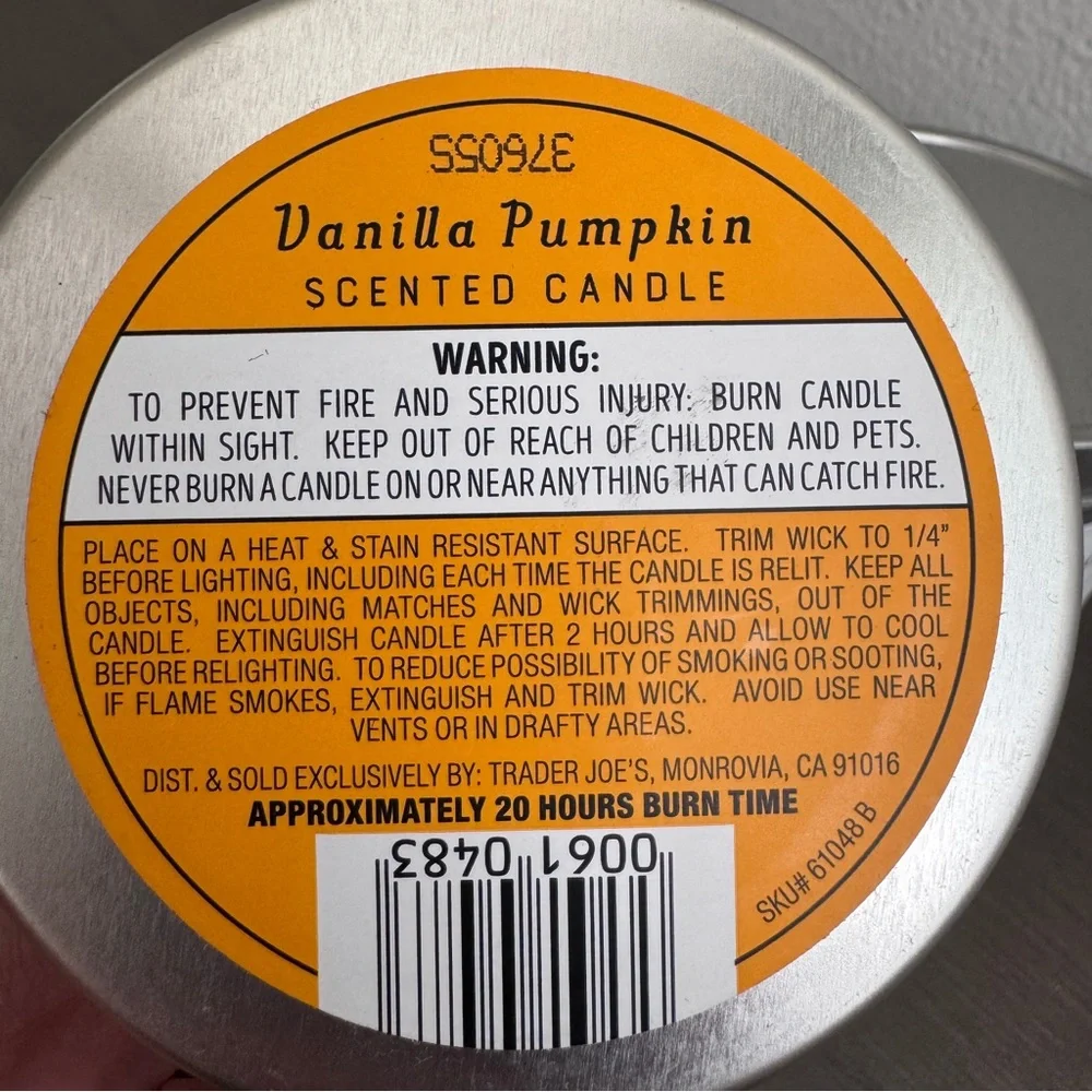 2 Pack - Trader Joe’s Vanilla Pumpkin Candle - New